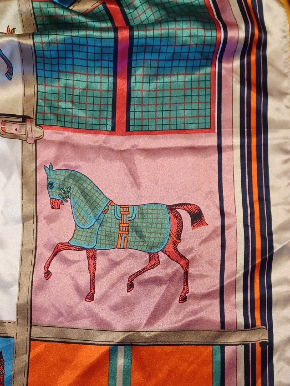 Equestrian Patchwork 90x90cm Polyester Scarf in Bright Multi Colors - Picture 11 of 16